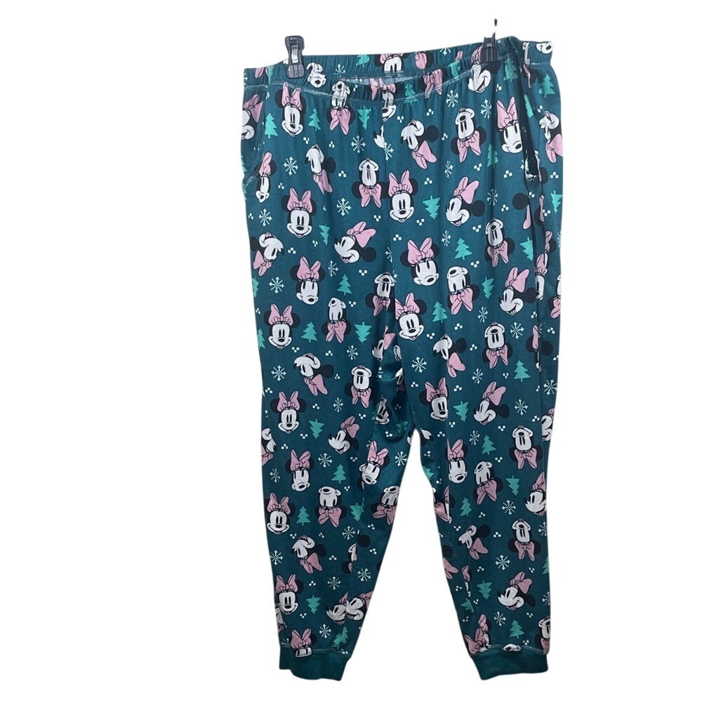 Disney Minnie Mouse Holiday Pajama Pants Womens XL Green Christmas Trees